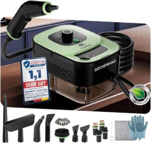 Dampfreiniger Handgerät mit 18-Teiligem Zubehör, 2500W & 9s Turbo-Dampf mit 5 BAR Druck – 99,99% Reinigung & 100% Natürlich,Steam Cleaner für Boden, Küche, Bad, Fenster, Polster & Auto