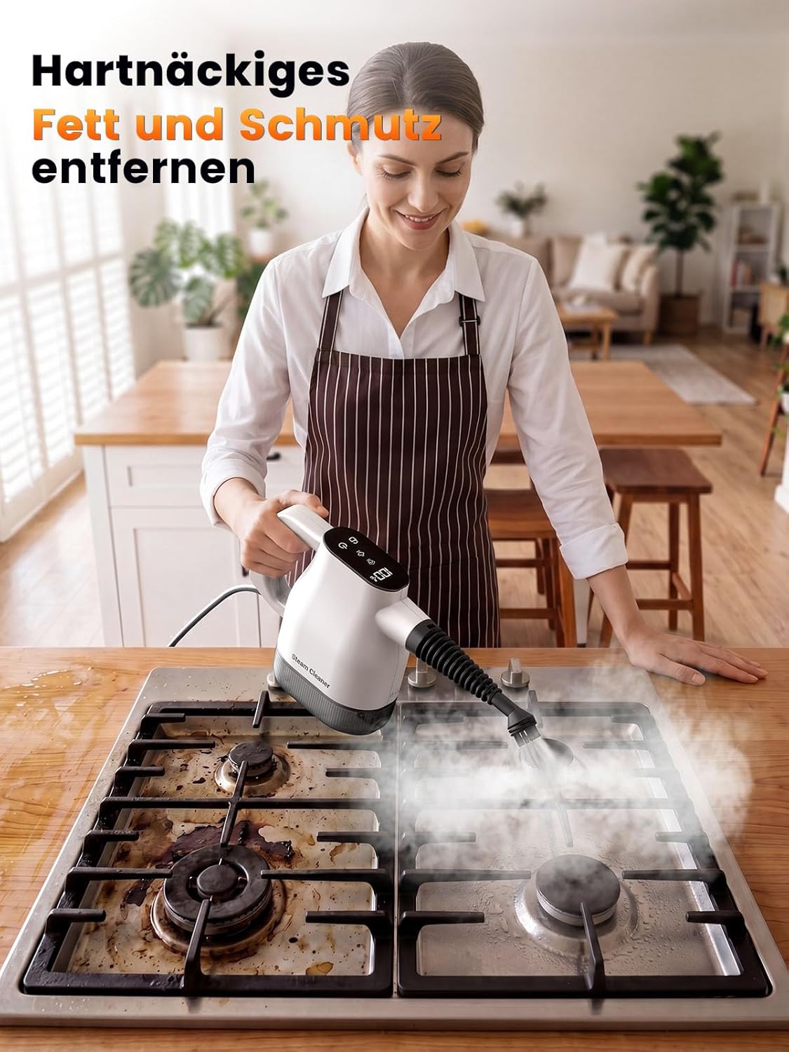Dampfreiniger mit 10 Sekunden Aufheizzeit, Smart-Touchscreen, Weiß | 400-ml-Wassertank, 3,9 m langes Netzkabel, 2 Dampfstufen und 9-teiliges Zubehör – Handdampfreiniger für Küche, Bad und Fugen 4 Dampfreiniger mit 10 Sekunden Aufheizzeit, Smart-Touchscreen, Weiß | 400-ml-Wassertank, 3,9 m langes Netzkabel, 2 Dampfstufen und 9-teiliges Zubehör – Handdampfreiniger für Küche, Bad und Fugen – Bild 4