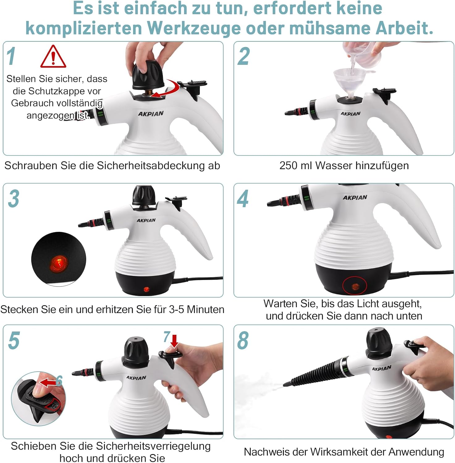 Dampfreiniger Handgerät, Steam Cleaner mit 10 Zubehör 5 Dampfreiniger Handgerät, Steam Cleaner mit 10 Zubehör – Bild 5