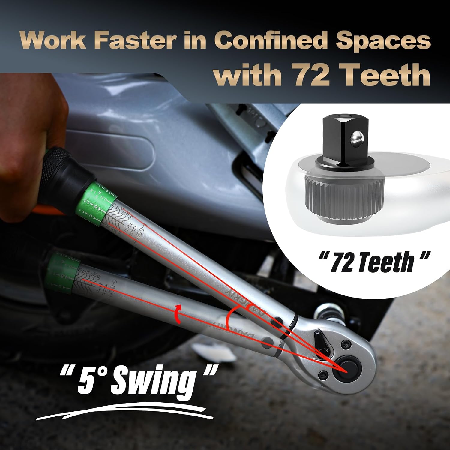 3/8 Zoll Drehmomentschlüssel 5-60 Nm, 72 Zähne Ratschenkopf, 3-teiliges Set mit 125mm Verlängerung, 3/8"-1/4" Adapter für Fahrrad, Motorrad & Auto Zündkerzenwechsel 5 3/8 Zoll Drehmomentschlüssel 5-60 Nm, 72 Zähne Ratschenkopf, 3-teiliges Set mit 125mm Verlängerung, 3/8"-1/4" Adapter für Fahrrad, Motorrad & Auto Zündkerzenwechsel – Bild 5