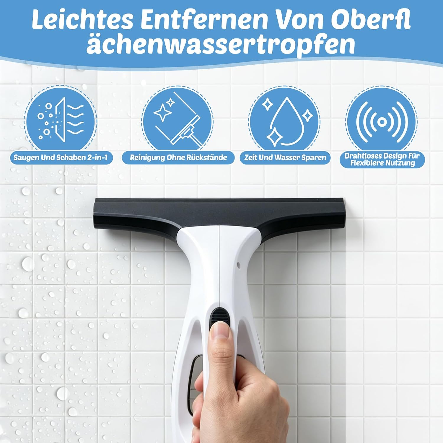 Fenstersauger Fensterputzer Fensterreiniger, Fensterreiniger mit 1,5 KPA Saugkraft, 150 ml Schmutzwassertank, 28 cm Gummilippe, 3000 mAh Akku für Fenster, IPX4 Wasserdicht,Spiegel & Fliesen 2 Fenstersauger Fensterputzer Fensterreiniger, Fensterreiniger mit 1,5 KPA Saugkraft, 150 ml Schmutzwassertank, 28 cm Gummilippe, 3000 mAh Akku für Fenster, IPX4 Wasserdicht,Spiegel & Fliesen – Bild 2