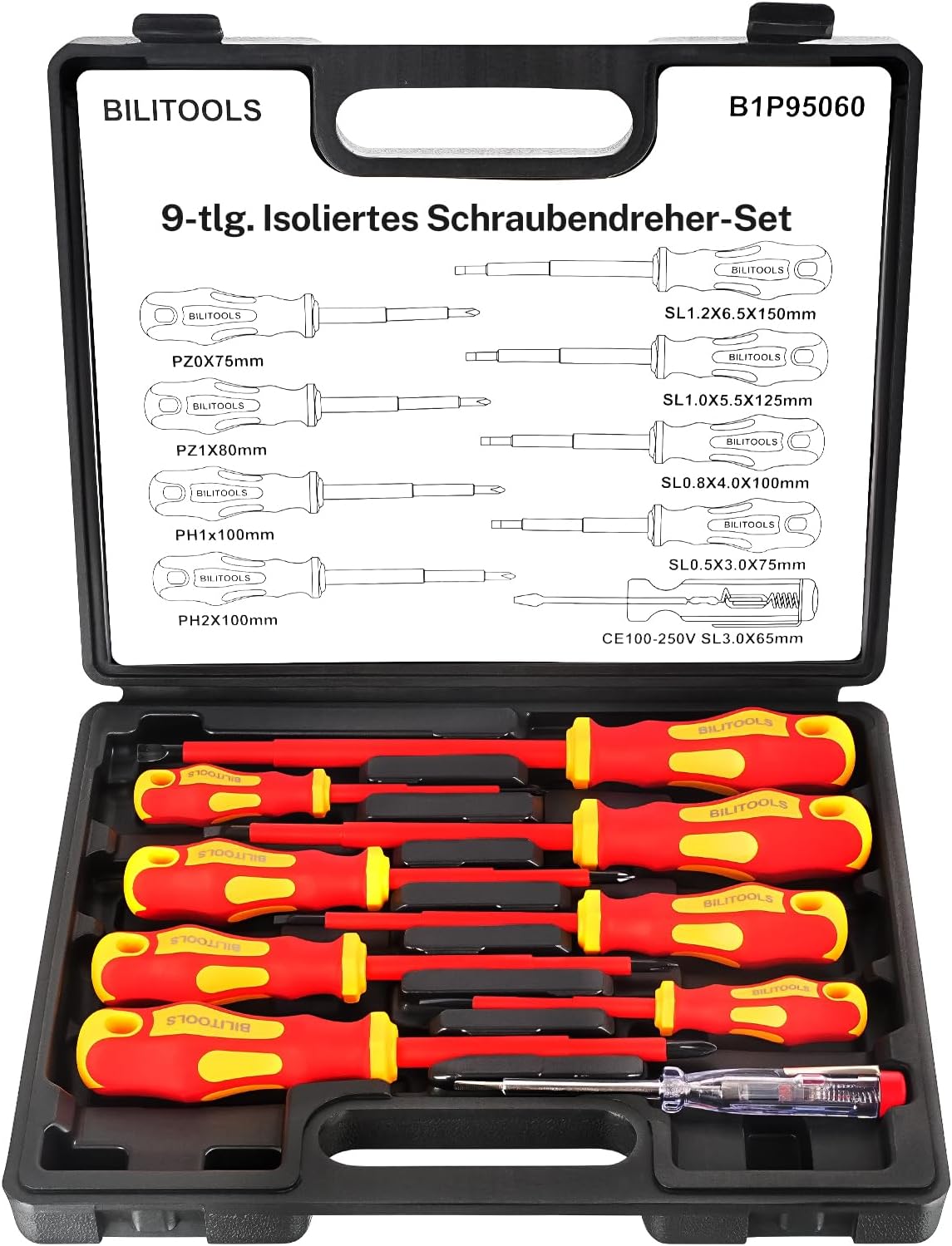 BILITOOLS Schraubendreher Set Elektriker 9tlg VDE 1000V | Isoliertes elektriker schraubendreher set 1000V mit Spannungsprüfer magnetisch Schlitz Phillips Pozidriv, Elektriker Werkzeug 1 BILITOOLS Schraubendreher Set Elektriker 9tlg VDE 1000V | Isoliertes elektriker schraubendreher set 1000V mit Spannungsprüfer magnetisch Schlitz Phillips Pozidriv, Elektriker Werkzeug