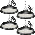4 Stück 200W UFO LED Werkstattlampe 0-10V Dimmbare 4000K | 34000LM UFO High Bay Light 120W/160W/200W Treiber Werkstatt Hallenstrahle IP65 120° für Fabriken Werkstätten Lager