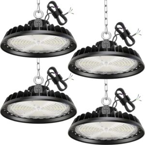 4 Stück 200W UFO LED Werkstattlampe 0-10V Dimmbare 4000K | 34000LM UFO High Bay Light 120W/160W/200W Treiber Werkstatt Hallenstrahle IP65 120° für Fabriken Werkstätten Lager