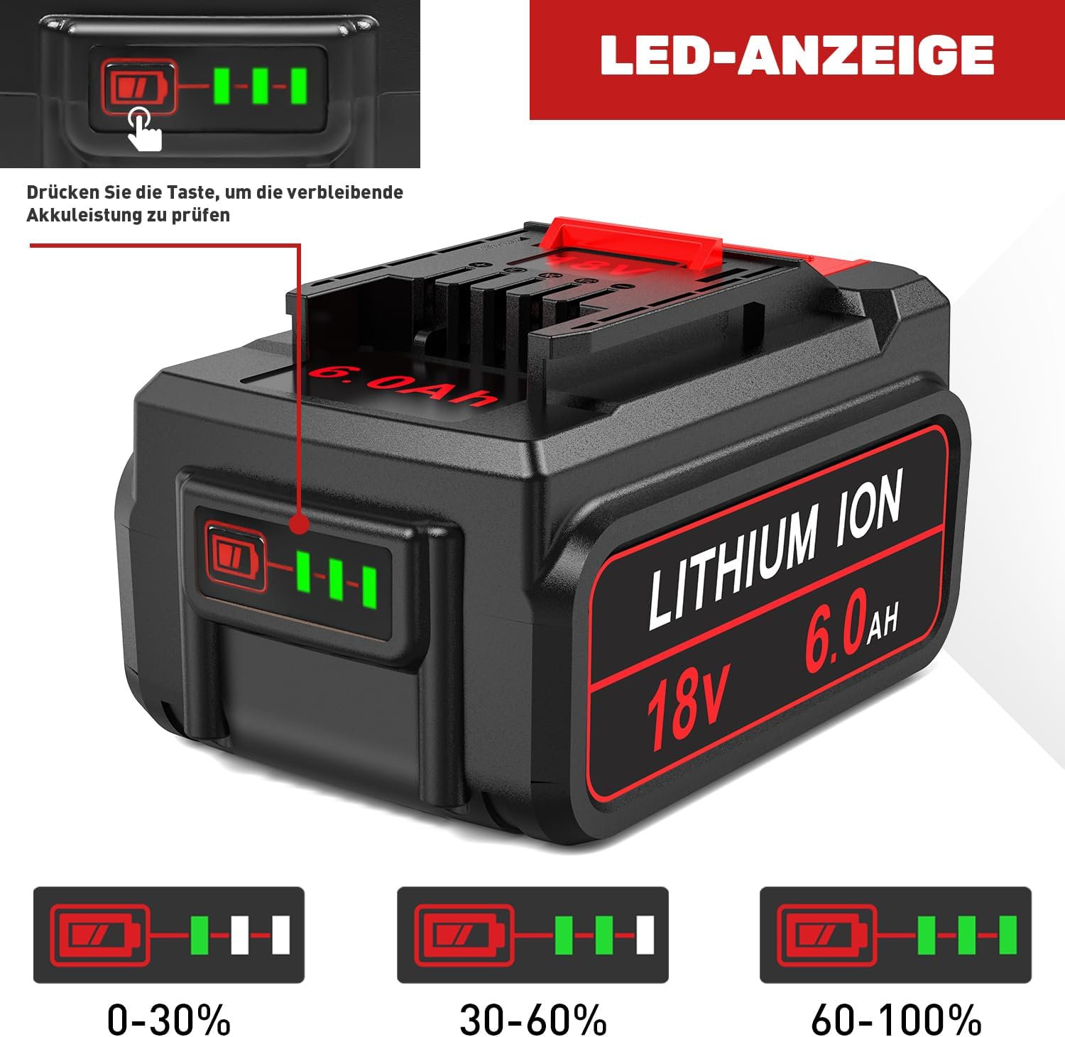 2Stück 18V 6,0Ah Ersatzakku für Einhell Akku, 6000mA mit LED-Anzeige Kompatibel mit Allen 18V X-Change Family Werkzeugakkus Geräte 5 2Stück 18V 6,0Ah Ersatzakku für Einhell Akku, 6000mA mit LED-Anzeige Kompatibel mit Allen 18V X-Change Family Werkzeugakkus Geräte – Bild 5