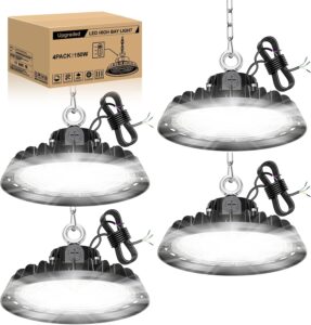 4 Stück UFO 150W LED Werkstattlampe Dimmbare 90W/120W/150W LED Hallenstrahler High Bay Light 25500LM Treiber 6000K Superhelle Werkstatt Deckenleuchte IP65 Industriestrahler
