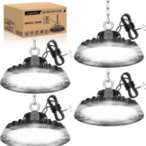 4 Stück UFO 150W LED Werkstattlampe Dimmbare 90W/120W/150W LED Hallenstrahler High Bay Light 25500LM Treiber 6000K Superhelle Werkstatt Deckenleuchte IP65 Industriestrahler