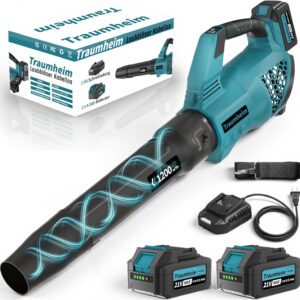 Akku Laubbläser, 3-Gang Kabelloser Elektrischer Laubbläser mit 2X 4.0Ah/21V Batterien, 1200m³/h Akkus Kabellos laubbläser für Garten, Laub, Staub & Schnee
