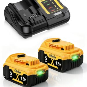 2Stück 5000mAh Ersatzakku für Dewalt Akku 18V + 4A DCB115 Ersatz für Dewalt Ladegerät XR DCB182 DCB184 DCB200 DCB184 DCB101 DCB107