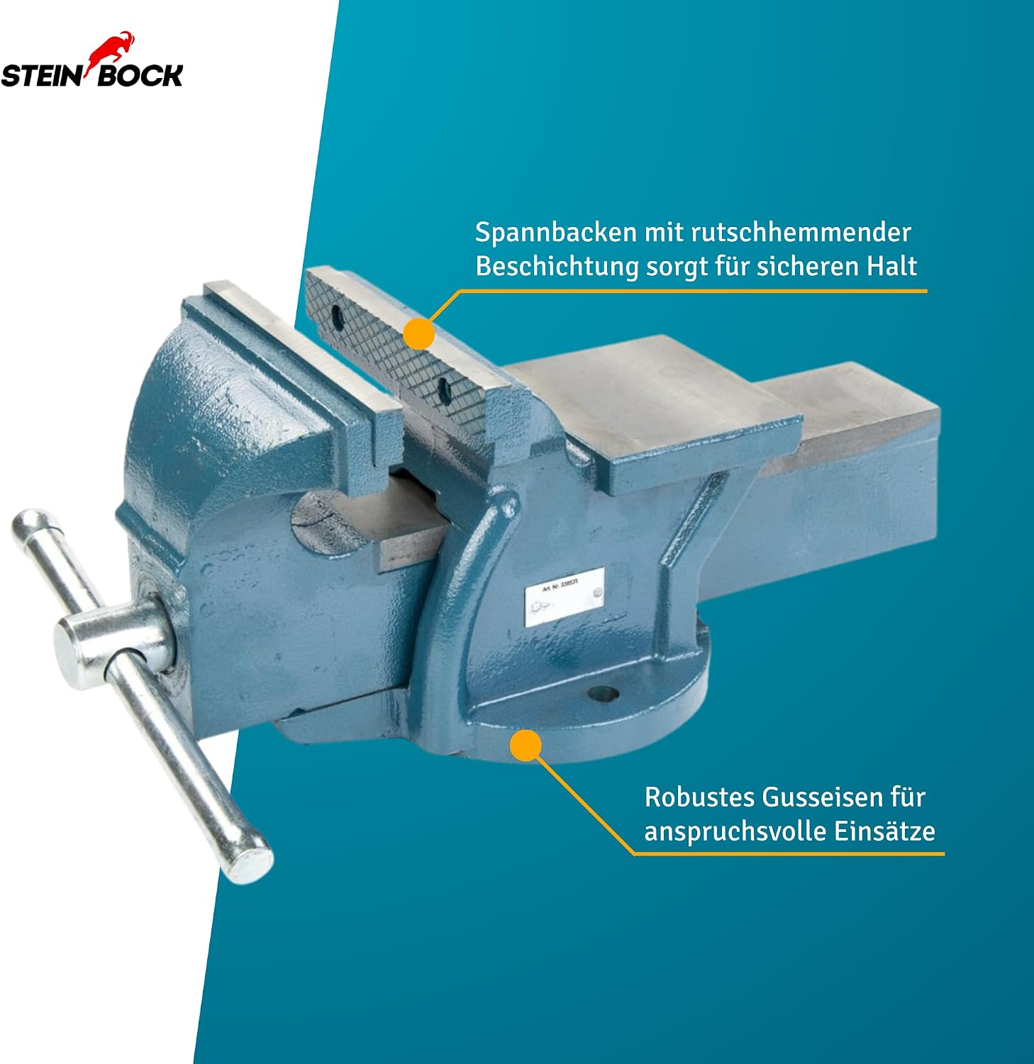 Steinbock Schraubstock feststehend |150 mm Backenbreite | Tischschraubstock aus robustem Gusseisen | robuste Ambossfläche | rutschfeste Backen | präzise Werkstück-Fixierung 2 Steinbock Schraubstock feststehend |150 mm Backenbreite | Tischschraubstock aus robustem Gusseisen | robuste Ambossfläche | rutschfeste Backen | präzise Werkstück-Fixierung – Bild 2