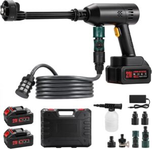 Hcalory Kabelloser Hochdruckreiniger, 600PSI (ca. 41 bar) Akku-Druckreiniger mit 2x3000mAh Akku, 7-in-1 Düse & Schaumkanone, Wasserhahnanschluss+Absperrventil – für Auto, Terrasse, Garten, Fahrrad