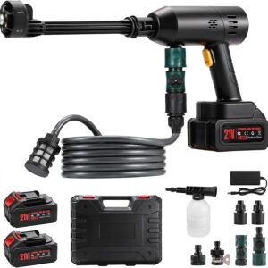 Hcalory Kabelloser Hochdruckreiniger, 600PSI (ca. 41 bar) Akku-Druckreiniger mit 2x3000mAh Akku, 7-in-1 Düse & Schaumkanone, Wasserhahnanschluss+Absperrventil – für Auto, Terrasse, Garten, Fahrrad