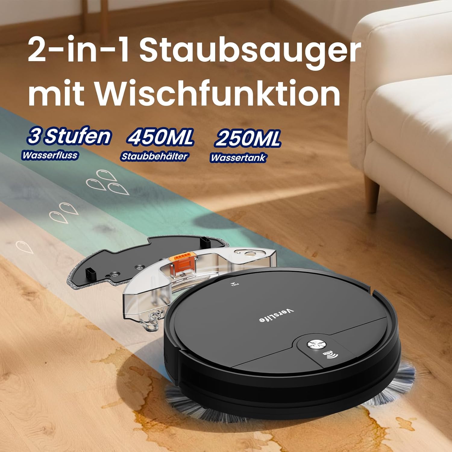 VersLife L6 Saugroboter mit Wischfunktion, 4000Pa Staubsauger Roboter 4 VersLife L6 Saugroboter mit Wischfunktion, 4000Pa Staubsauger Roboter – Bild 4