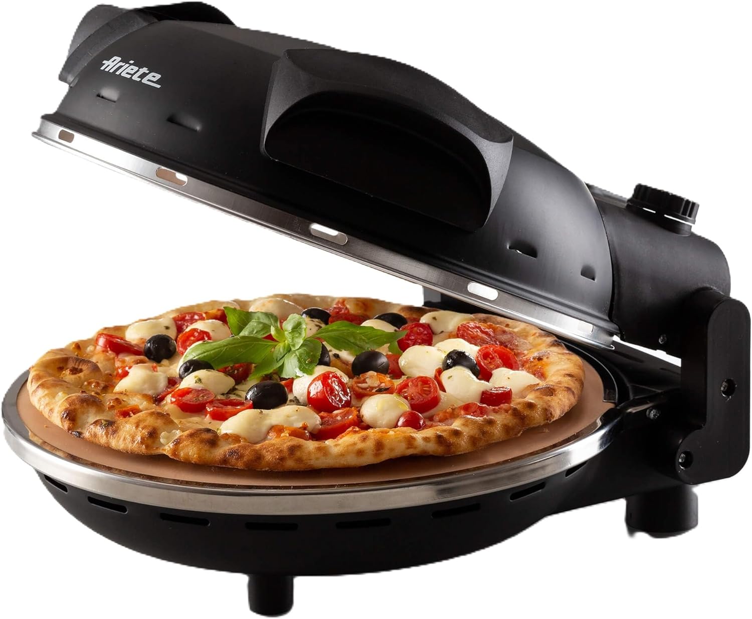 Ariete Pizzaofen 917, 4-Minuten-Pizza, Pizzaofen mit 5 Garstufen, Feuerfeste Platte zum Wiederaufwärmen, Holzbrettchen im Lieferumfang Enthalten, Max. Temperatur 400°C, 1200W, Schwarz 1 Ariete Pizzaofen 917, 4-Minuten-Pizza, Pizzaofen mit 5 Garstufen, Feuerfeste Platte zum Wiederaufwärmen, Holzbrettchen im Lieferumfang Enthalten, Max. Temperatur 400°C, 1200W, Schwarz