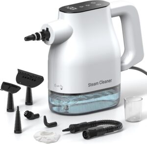 Dampfreiniger mit 10 Sekunden Aufheizzeit, Smart-Touchscreen, Weiß | 400-ml-Wassertank, 3,9 m langes Netzkabel, 2 Dampfstufen und 9-teiliges Zubehör – Handdampfreiniger für Küche, Bad und Fugen