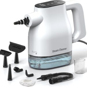 Dampfreiniger mit 10 Sekunden Aufheizzeit, Smart-Touchscreen, Weiß | 400-ml-Wassertank, 3,9 m langes Netzkabel, 2 Dampfstufen und 9-teiliges Zubehör – Handdampfreiniger für Küche, Bad und Fugen