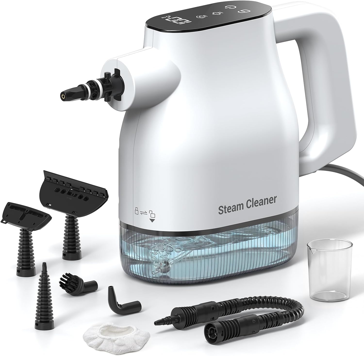 Dampfreiniger mit 10 Sekunden Aufheizzeit, Smart-Touchscreen, Weiß | 400-ml-Wassertank, 3,9 m langes Netzkabel, 2 Dampfstufen und 9-teiliges Zubehör – Handdampfreiniger für Küche, Bad und Fugen 1 Dampfreiniger mit 10 Sekunden Aufheizzeit, Smart-Touchscreen, Weiß | 400-ml-Wassertank, 3,9 m langes Netzkabel, 2 Dampfstufen und 9-teiliges Zubehör – Handdampfreiniger für Küche, Bad und Fugen