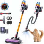 Fieety Akku Staubsauger 55KPa/650W/80Min, 1,8L Staubsauger Kabellos mit Automatikmodus, 1,5M Schlauch, Wandladestation, Duftfunktion, Ultraleise für Tierhaare/Teppiche/Hartböden/Auto