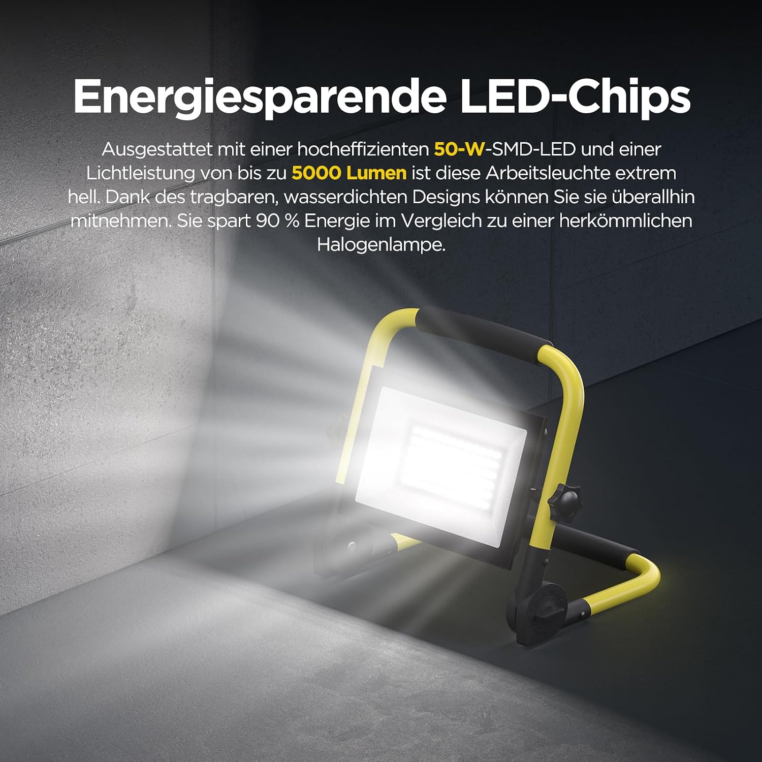 LED Baustrahler, 50W 5000LM Arbeitsleuchte mit Stativ und 3m Kabel, IP66 Wasserdichter Baustrahler LED mit EU Stecker, 6500K Kaltes Weißes Licht Baustellenlampe für Werkstatt oder Baustelle, Garage 3 LED Baustrahler, 50W 5000LM Arbeitsleuchte mit Stativ und 3m Kabel, IP66 Wasserdichter Baustrahler LED mit EU Stecker, 6500K Kaltes Weißes Licht Baustellenlampe für Werkstatt oder Baustelle, Garage – Bild 3