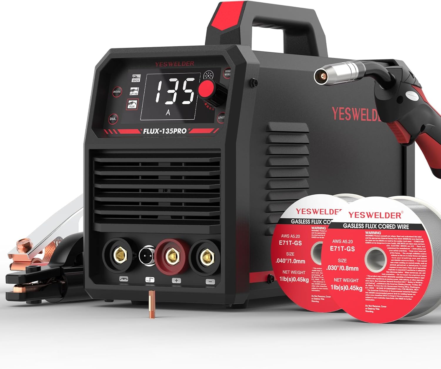 YESWELDER 135A MIG Fülldraht Schweißgerät ohne Gas mit 2 Spulen Fülldraht | 230V 3-in-1 Fülldrahtschweißgerät, Flux MIG/Lift WIG/MMA, LED Digitalanzeige 1 YESWELDER 135A MIG Fülldraht Schweißgerät ohne Gas mit 2 Spulen Fülldraht | 230V 3-in-1 Fülldrahtschweißgerät, Flux MIG/Lift WIG/MMA, LED Digitalanzeige