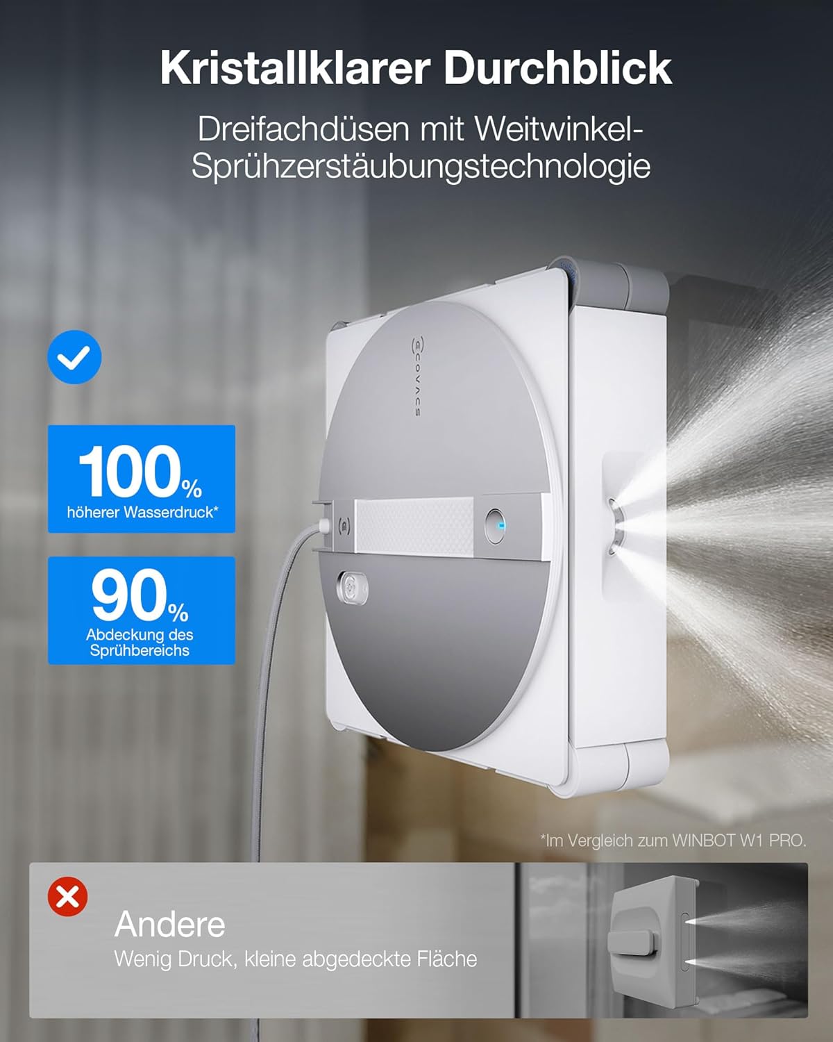 ECOVACS WINBOT W3 OMNI Fensterputzroboter mit Multifunktionsstation, Automatische Reinigung der Wischpads, Intelligente Reinigung entlang der Ränder, Sprühen mit drei Düsen, App-Steuerung 4 ECOVACS WINBOT W3 OMNI Fensterputzroboter mit Multifunktionsstation, Automatische Reinigung der Wischpads, Intelligente Reinigung entlang der Ränder, Sprühen mit drei Düsen, App-Steuerung – Bild 4