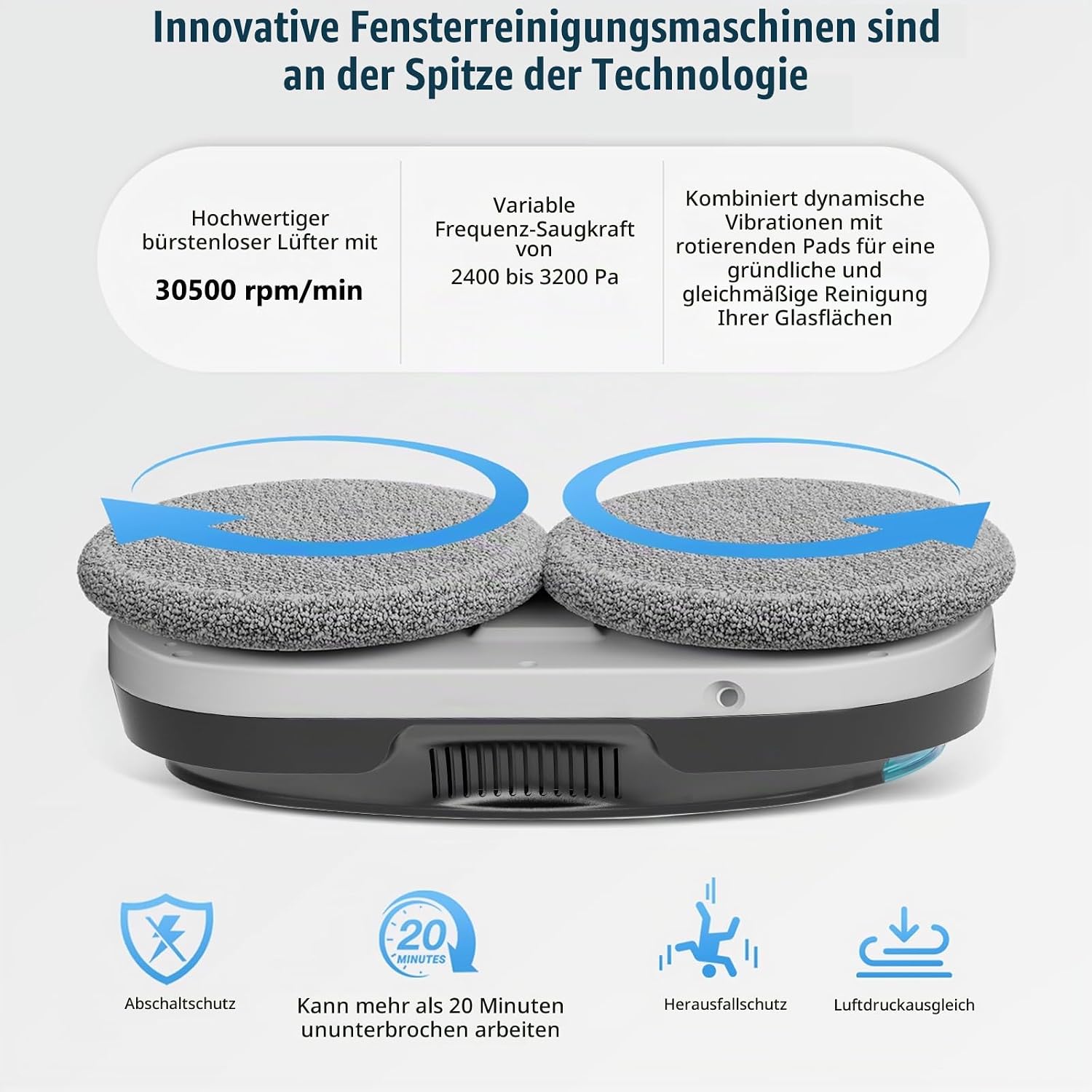 Fensterputzroboter mit Bidirektionaler Ultraschall-Wasserstrahl, | Doppelhelix4800-6400Pa,Extern und Intern 85 ml Tank, Kantenerkennung, Gründliche Reinigung, Hinterlässt Keine Spuren 5 Fensterputzroboter mit Bidirektionaler Ultraschall-Wasserstrahl, | Doppelhelix4800-6400Pa,Extern und Intern 85 ml Tank, Kantenerkennung, Gründliche Reinigung, Hinterlässt Keine Spuren – Bild 5