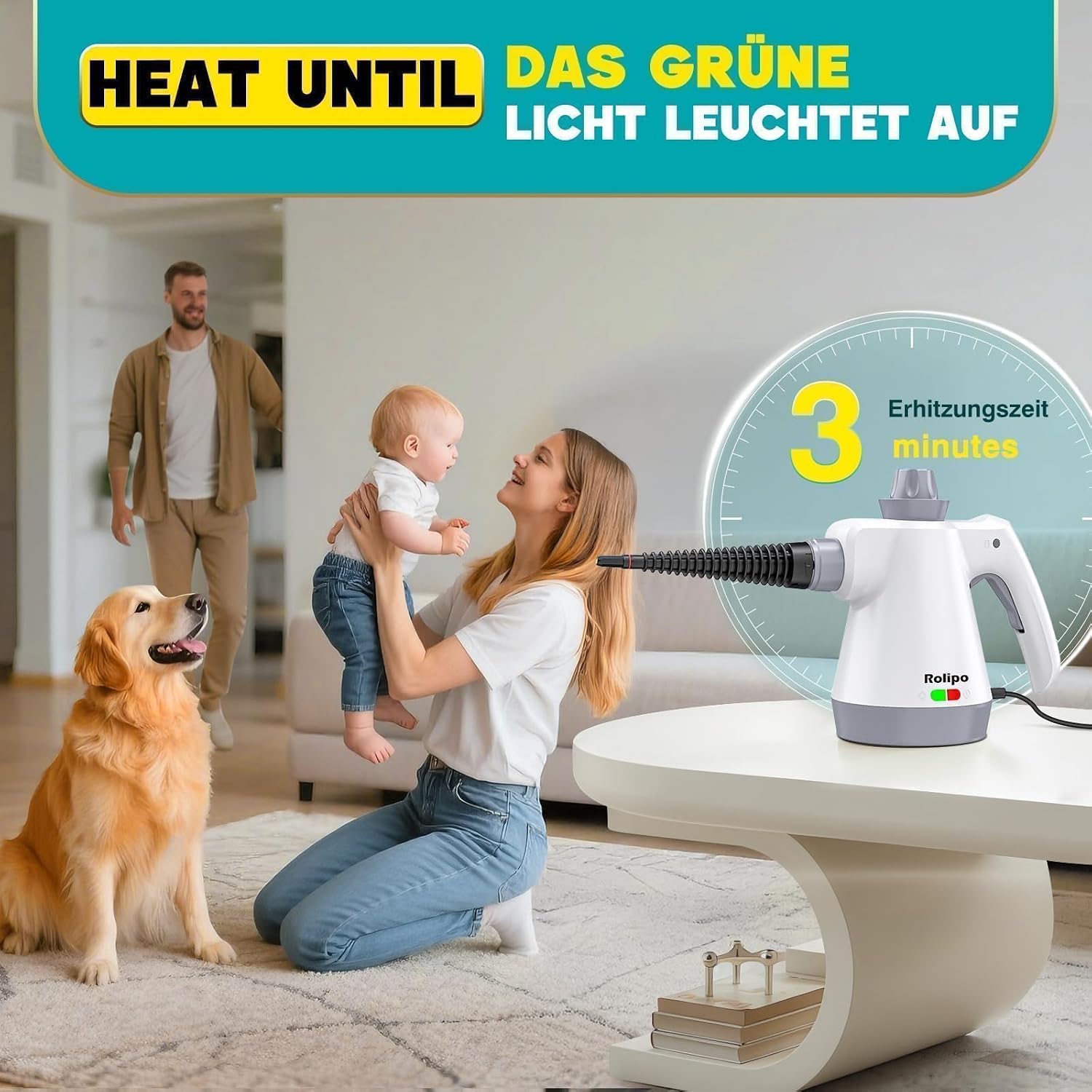 Rolipo Dampfreiniger Handgerät mit 12-Teiligem Zubehör, 1050W Steam Cleaner für Haushalt, Küche, Bad, Fenster, Polster & Auto–100% Chemiefrei, Hochdruck-Dampf gegen Schmutz Fett & Bakterien 3 Rolipo Dampfreiniger Handgerät mit 12-Teiligem Zubehör, 1050W Steam Cleaner für Haushalt, Küche, Bad, Fenster, Polster & Auto–100% Chemiefrei, Hochdruck-Dampf gegen Schmutz Fett & Bakterien – Bild 3