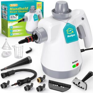 Rolipo Dampfreiniger Handgerät mit 12-Teiligem Zubehör, 1050W Steam Cleaner für Haushalt, Küche, Bad, Fenster, Polster & Auto–100% Chemiefrei, Hochdruck-Dampf gegen Schmutz Fett & Bakterien