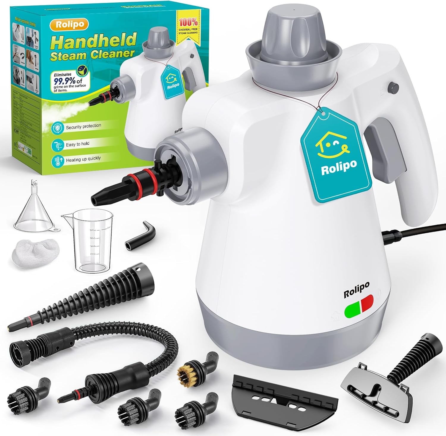 Rolipo Dampfreiniger Handgerät mit 12-Teiligem Zubehör, 1050W Steam Cleaner für Haushalt, Küche, Bad, Fenster, Polster & Auto–100% Chemiefrei, Hochdruck-Dampf gegen Schmutz Fett & Bakterien 1 Rolipo Dampfreiniger Handgerät mit 12-Teiligem Zubehör, 1050W Steam Cleaner für Haushalt, Küche, Bad, Fenster, Polster & Auto–100% Chemiefrei, Hochdruck-Dampf gegen Schmutz Fett & Bakterien