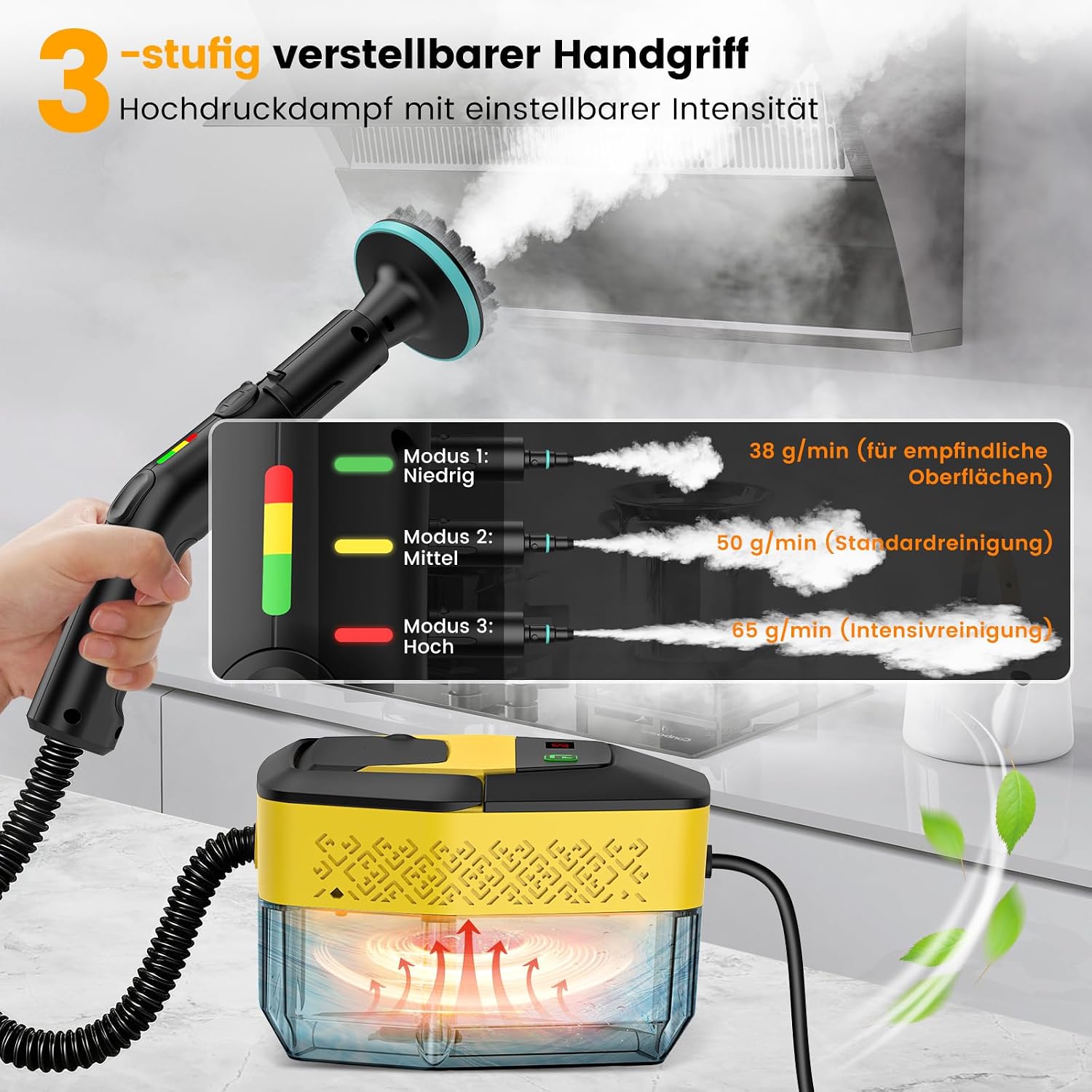 Granarbol 1800ml-2500W Dampfreiniger, 8s Heizung 275°F/145°C Entfernt Fett | Handdampfreiniger Testsieger, Steam Cleaner mit 10PCS Reinigungsset,3.2 Bar/ 3-stufig für Auto Bad Fenster Fliesen Sofa Küche 3 Granarbol 1800ml-2500W Dampfreiniger, 8s Heizung 275°F/145°C Entfernt Fett | Handdampfreiniger Testsieger, Steam Cleaner mit 10PCS Reinigungsset,3.2 Bar/ 3-stufig für Auto Bad Fenster Fliesen Sofa Küche – Bild 3