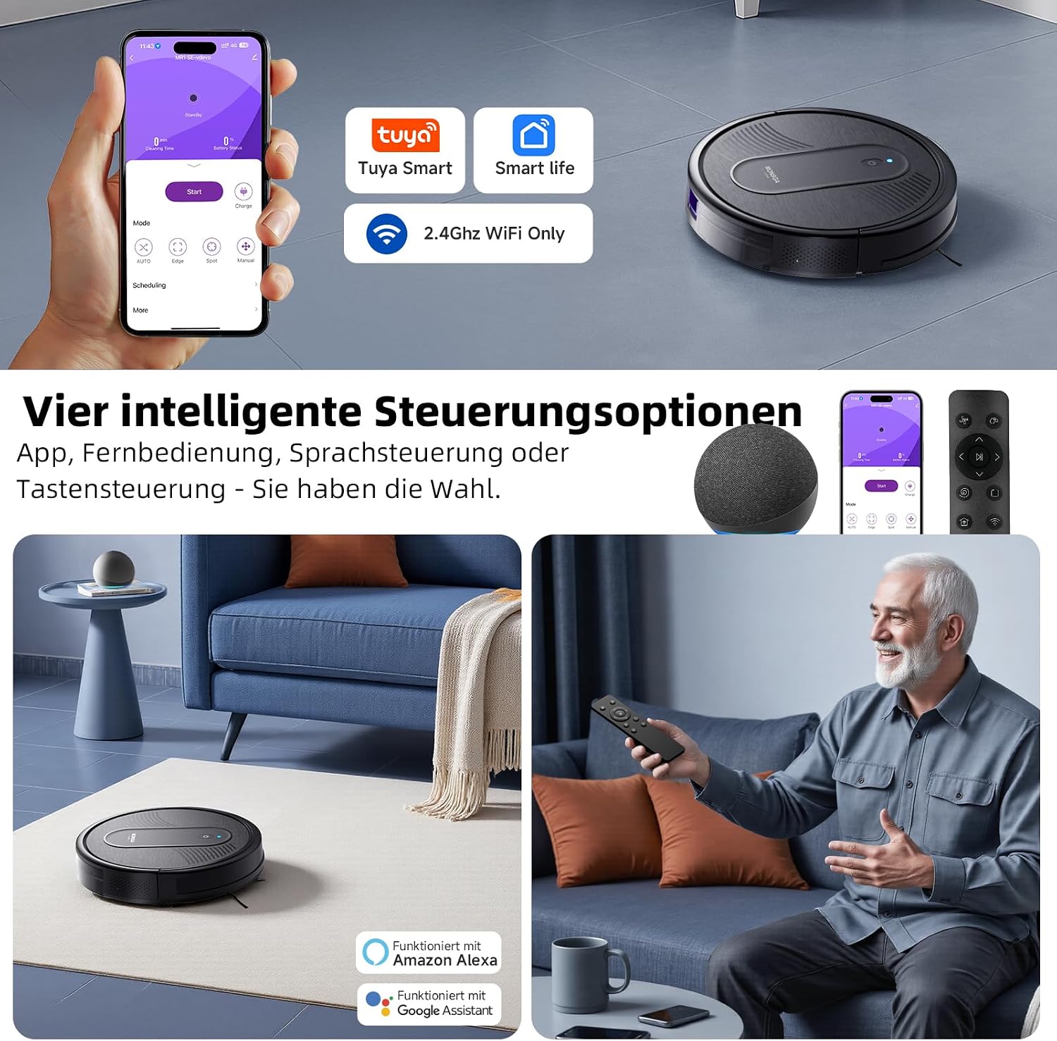 MONSGA Saugroboter mit Wischfunktion 3 in 1/4000PA/140Min Laufzeit | Saug und Wischroboter mit 2 Bürsten,Staubsauger Roboter mit Auto-Teppich-Boost für Tierhaare Teppich Böden, APP Steuerung 3 MONSGA Saugroboter mit Wischfunktion 3 in 1/4000PA/140Min Laufzeit | Saug und Wischroboter mit 2 Bürsten,Staubsauger Roboter mit Auto-Teppich-Boost für Tierhaare Teppich Böden, APP Steuerung – Bild 3