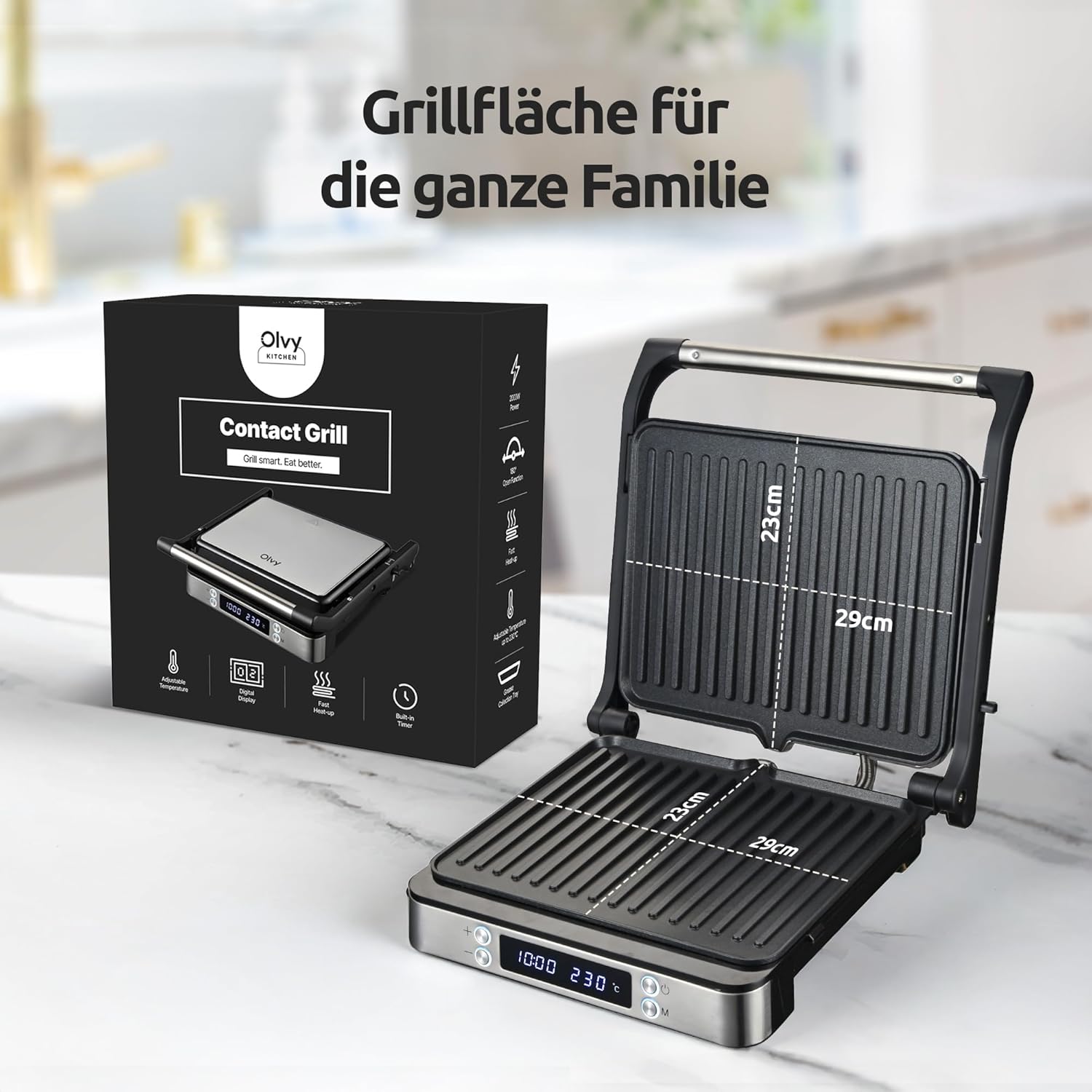 Olvy Kontaktgrill Sandwichmaker XXL Für Perfektes Braten 3 Olvy Kontaktgrill Sandwichmaker XXL Für Perfektes Braten – Bild 3