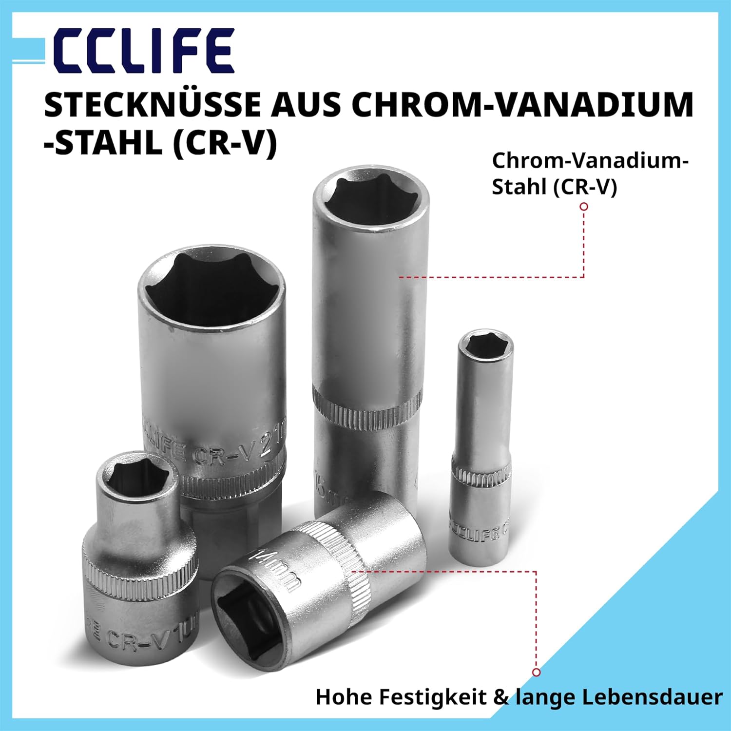 CCLIFE Steckschlüsselsatz 94-tlg. 1/4" 1/2" 4-32 mm | 72-Zahn Ratschen | 5° Rückholwinkel | CrV Stahl | klare Größenmarkierung | Werkzeugkoffer 3 CCLIFE Steckschlüsselsatz 94-tlg. 1/4" 1/2" 4-32 mm | 72-Zahn Ratschen | 5° Rückholwinkel | CrV Stahl | klare Größenmarkierung | Werkzeugkoffer – Bild 3