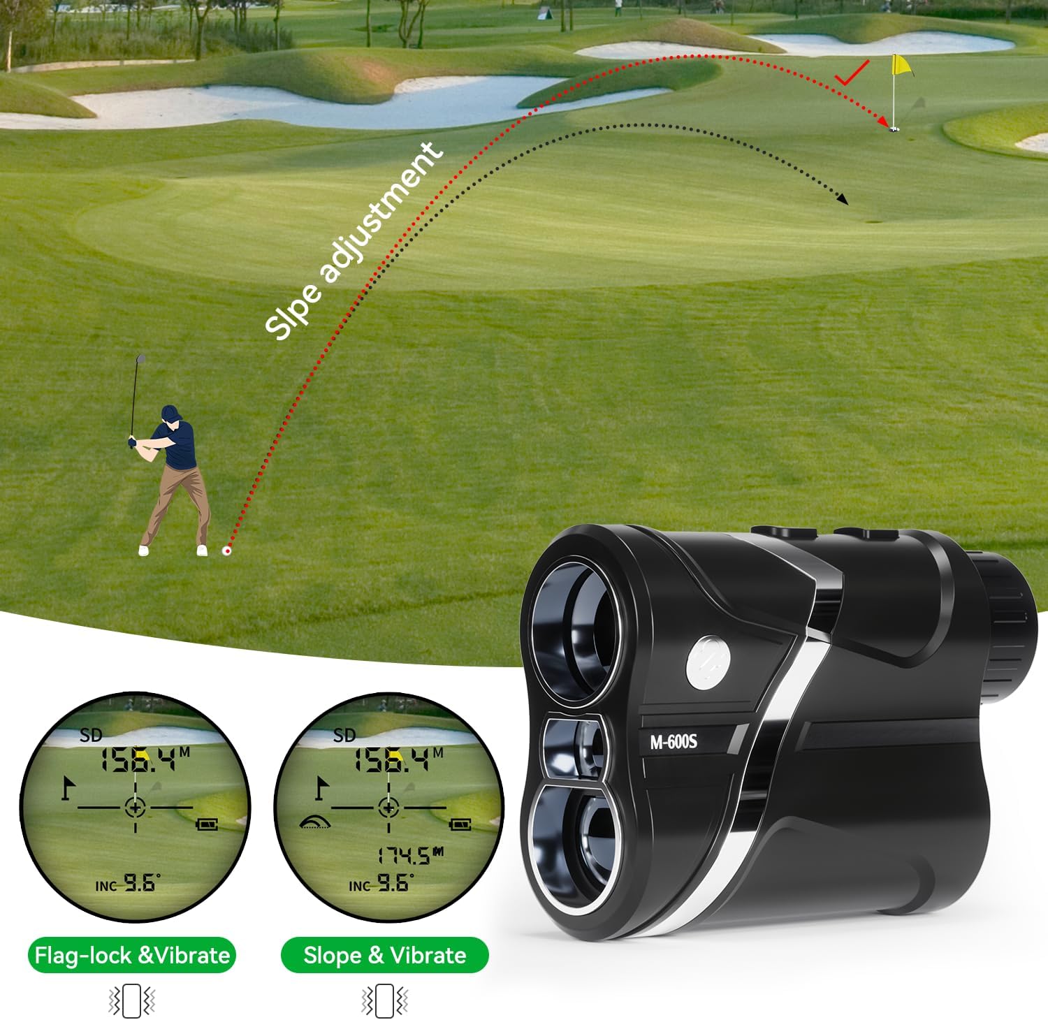 BOSEAN Golf Entfernungsmesser mit Slope, 1200Yards Aufladbar Golf Rangefinder mit Flag-Lock und Vibration, Scan Modus, Entfernungsmesser mit 7X Vergrößerung 3 BOSEAN Golf Entfernungsmesser mit Slope, 1200Yards Aufladbar Golf Rangefinder mit Flag-Lock und Vibration, Scan Modus, Entfernungsmesser mit 7X Vergrößerung – Bild 3