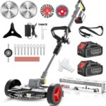 Rasentrimmer Mit Akku 21V,Akku Rasentrimmer für Makita-Akkus,Akku Freischneider mit 2 * 4.0Ah Akkus,750W Rasentrimmer Mit UnkrautbüRste,4 Klingentypen, Elektrischer Motorsense für Garden Trimmen,Grau