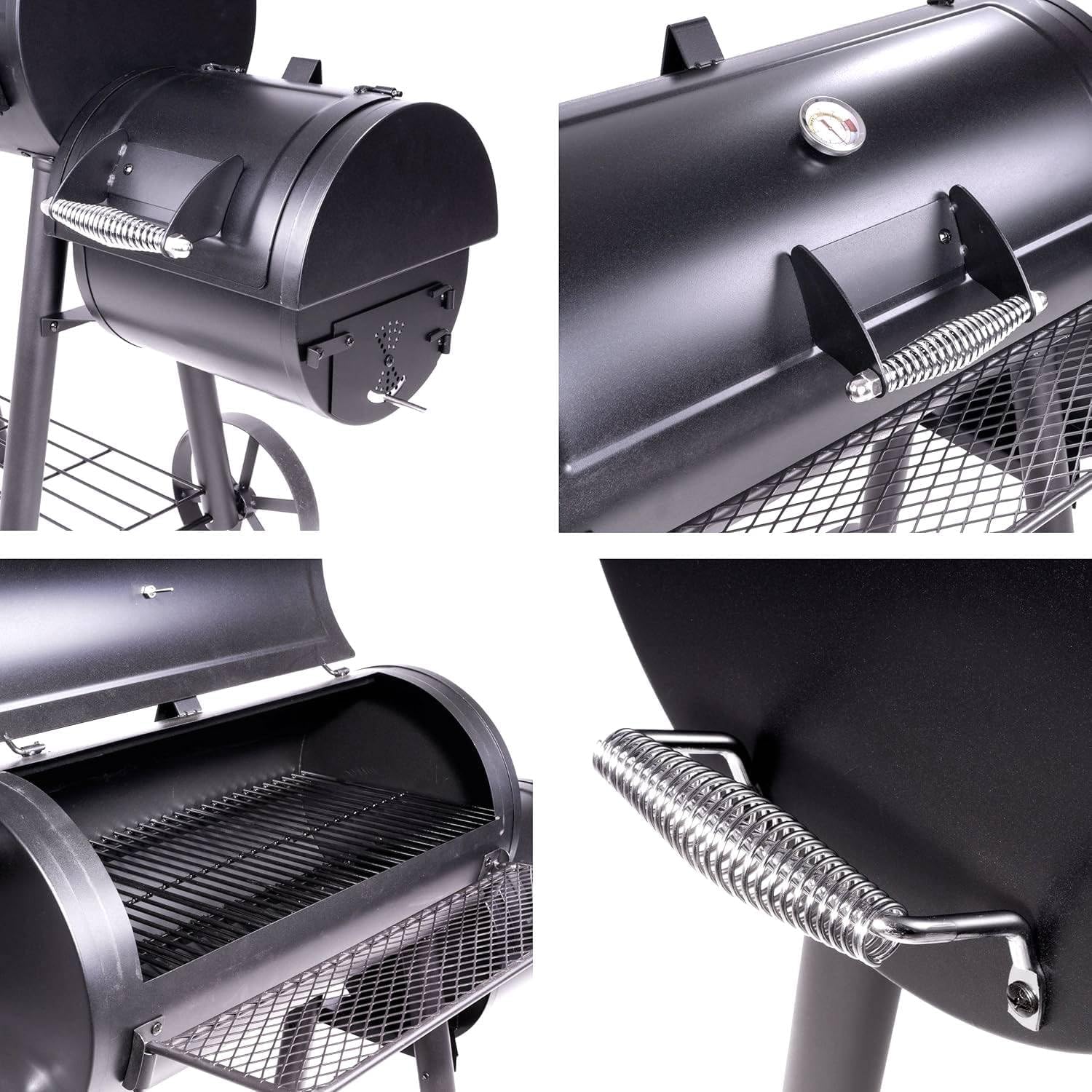 BBQ Grill Smoker schwarz Grillwagen 2 Kammern Barbecue inkl. Abdeckung | 125x60x120 cm 28 kg Transporträder Thermostat Schutzplane 4 BBQ Grill Smoker schwarz Grillwagen 2 Kammern Barbecue inkl. Abdeckung | 125x60x120 cm 28 kg Transporträder Thermostat Schutzplane – Bild 4