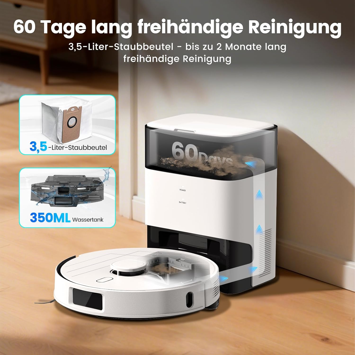 T30+ Saugroboter mit Wischfunktion, Staubsauger Roboter mit Absaugstation 3.5L, 12000Pa Saugkraft, Reaktive 3D-Hindernisvermeidung 2 T30+ Saugroboter mit Wischfunktion, Staubsauger Roboter mit Absaugstation 3.5L, 12000Pa Saugkraft, Reaktive 3D-Hindernisvermeidung – Bild 2