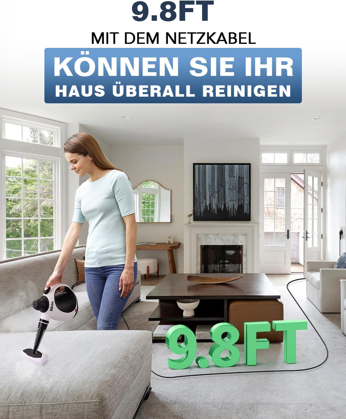 KLONA Dampfreiniger Handgerät, Steam Cleaner mit 10 Zubehör | für Teppiche, Fliesen, Sofas, Bad, Küche | Schmutz Bakterien Fett | 3 Min Schnellheizung | Dampfdruck: 3.2 bar | chemiefrei 3 KLONA Dampfreiniger Handgerät, Steam Cleaner mit 10 Zubehör | für Teppiche, Fliesen, Sofas, Bad, Küche | Schmutz Bakterien Fett | 3 Min Schnellheizung | Dampfdruck: 3.2 bar | chemiefrei – Bild 3