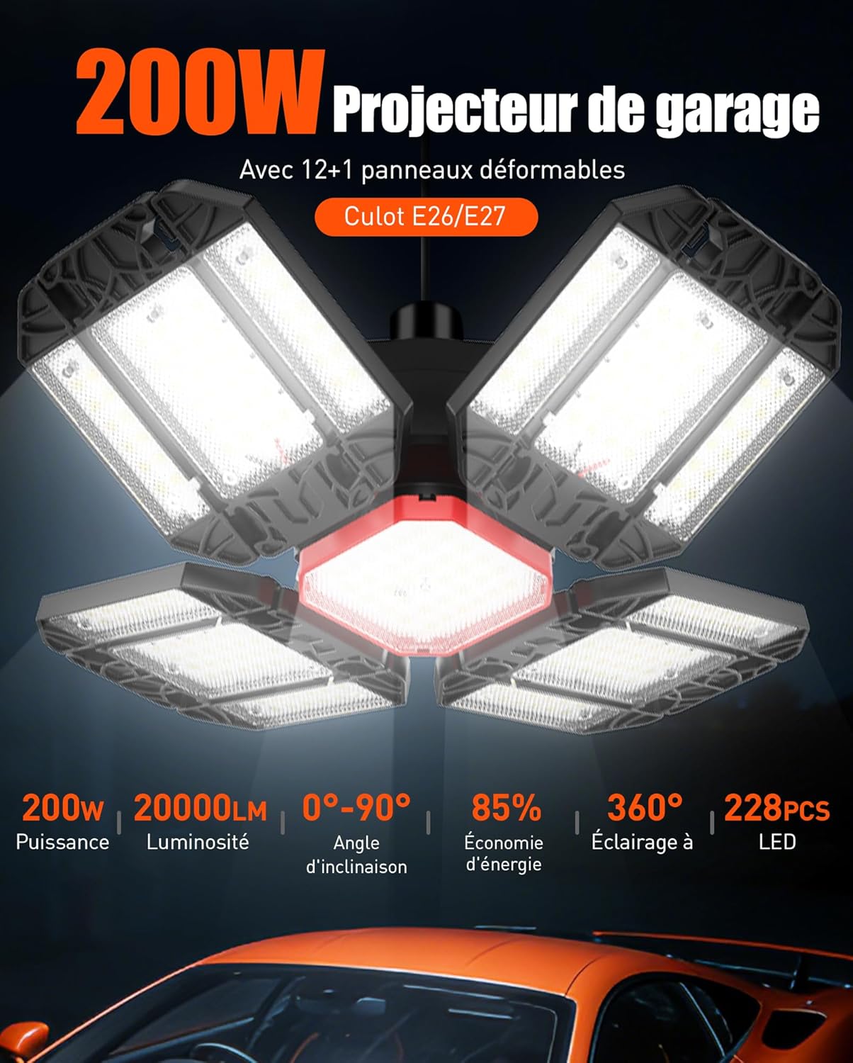 200W LED Garagenleuchte Werkstattlampe Garagenbeleuchtung 2 PCS - 20000LM 6500K Verformbare Deckenlampe mit 12 Verstellbaren Paneelen - E26 / E27 Bay Licht für Keller Geschäft Werkstatt Scheune Lager 2 200W LED Garagenleuchte Werkstattlampe Garagenbeleuchtung 2 PCS - 20000LM 6500K Verformbare Deckenlampe mit 12 Verstellbaren Paneelen - E26 / E27 Bay Licht für Keller Geschäft Werkstatt Scheune Lager – Bild 2