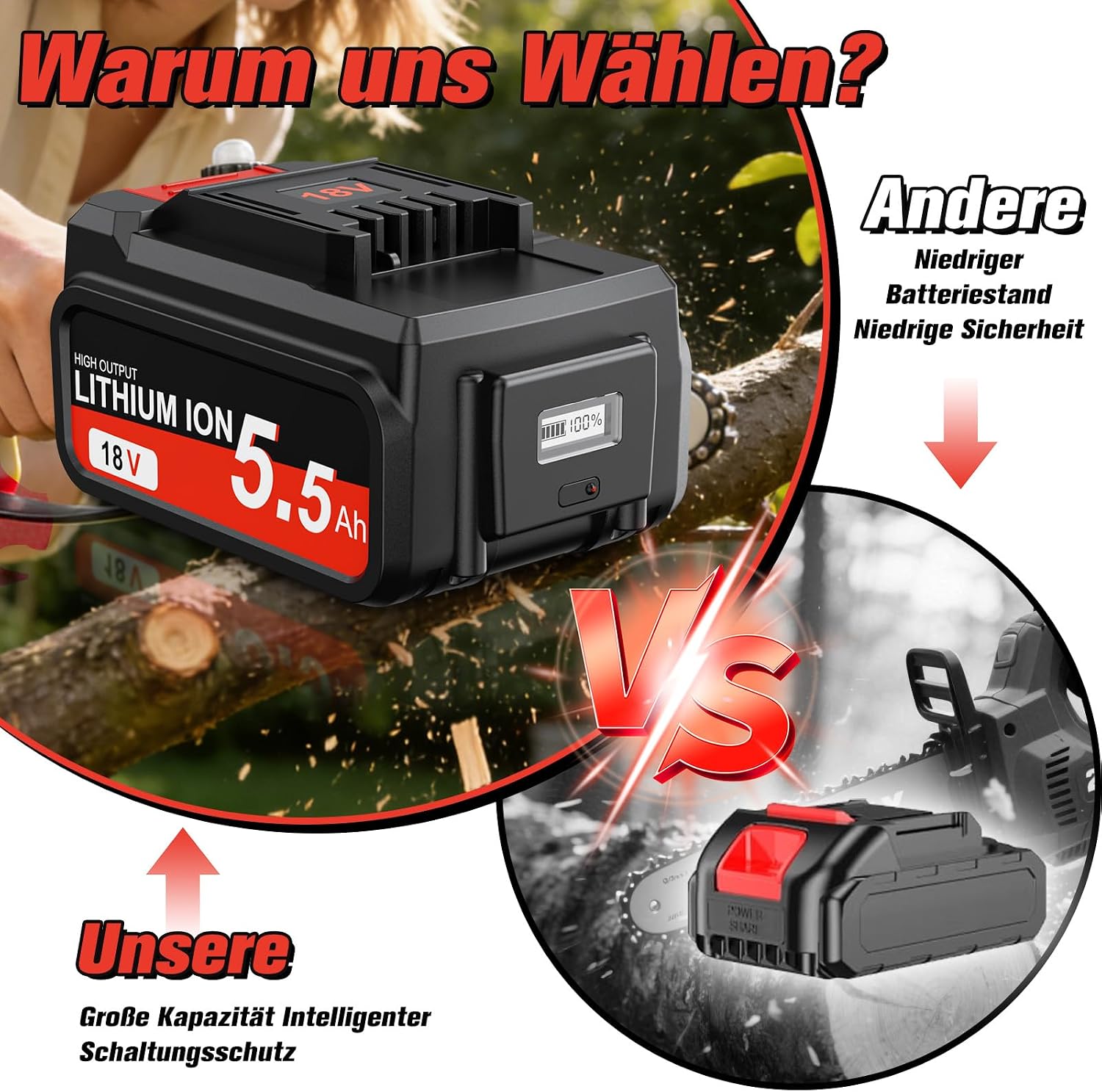 2 Stück 5,5Ah Ersatz akku für Einhell18V Akku mit LED-Leistungsanzeige | Li-Ion für Einhell18V Akku Kompatibel mit Allen PXC-Geräten 3 2 Stück 5,5Ah Ersatz akku für Einhell18V Akku mit LED-Leistungsanzeige | Li-Ion für Einhell18V Akku Kompatibel mit Allen PXC-Geräten – Bild 3
