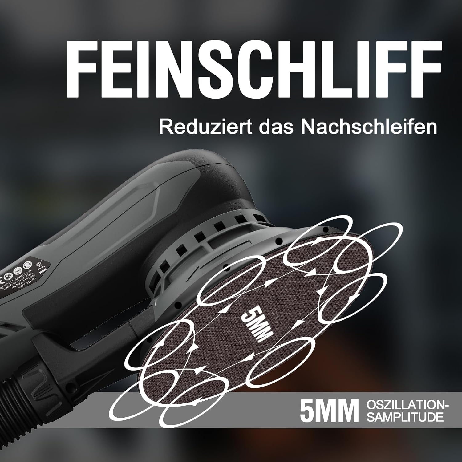 Exzenterschleifer 150 mm, Bürstenloser Exzenterschleifer mit 5,0 mm Exzenterhub, 350W Schleifmaschine mit 6 Drehzahlstufen 4000-10000 U/min, mit inkl. 12 Schleifblätter,Orbital Sander 5 Exzenterschleifer 150 mm, Bürstenloser Exzenterschleifer mit 5,0 mm Exzenterhub, 350W Schleifmaschine mit 6 Drehzahlstufen 4000-10000 U/min, mit inkl. 12 Schleifblätter,Orbital Sander – Bild 5