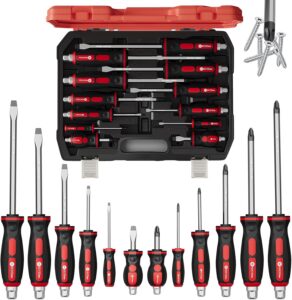 WALTER STAHL 12-teiliges Schraubenzieher Set aus Cr-V Stahl | mit Schlagkappe & Antriebssechskant, Schlitz Kreuz PH, Schraubendreher im Kunststoffkoffer für Werkstatt Reparatur