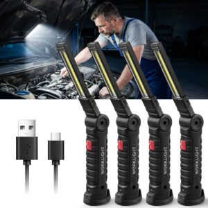 Daphomeu Wiederaufladbare LED Werkstattlampe & Taschenlampe 4 Stück | COB Arbeitsleuchte mit Magnet & Haken, Geschenke für Männer Mechaniker, Inspektionsleuchten für Auto, Werkstatt & Camping