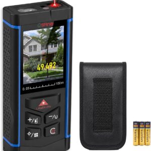 100m Laser Entfernungsmesser mit 6X Kamera Digitales Lasermessgerät Outdoor | 100m Lasermessgerät mit 6x Kamera, ±2mm, 1mm Auflösung, Winkel, Fläche, Volumen, Pythagoras, 30 Speicher, mit Tasche & 3 AAA