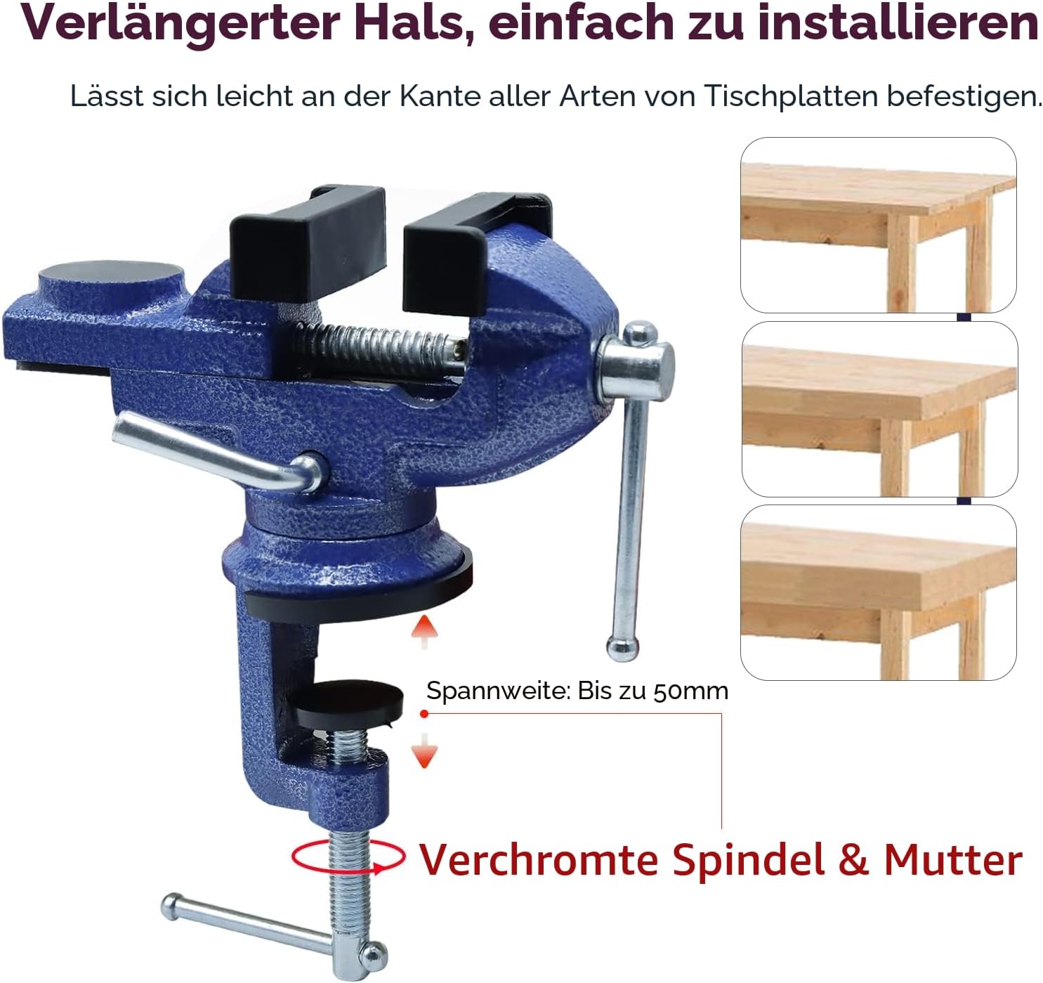 CCLIFE Tischschraubstock 50/70 mm, 360° drehbar, Gusseisen | Stabiler Tischschraubstock für Werkbank, präzises Spannen bei Heimwerken, Reparatur und Modellbau 4 CCLIFE Tischschraubstock 50/70 mm, 360° drehbar, Gusseisen | Stabiler Tischschraubstock für Werkbank, präzises Spannen bei Heimwerken, Reparatur und Modellbau – Bild 4