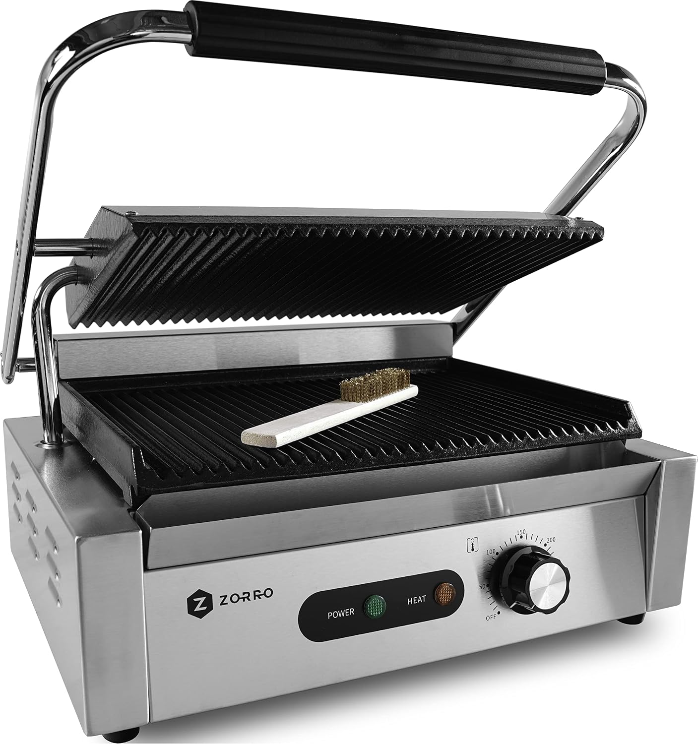 ZORRO Professioneller Kontaktgrill, Edelstahl Elektrogrill mit Grillplatten, Panini-Maker mit Temperaturregelung, Gewerbe-Sandwichmaker mit Antihaftbeschichtung 1 ZORRO Professioneller Kontaktgrill, Edelstahl Elektrogrill mit Grillplatten, Panini-Maker mit Temperaturregelung, Gewerbe-Sandwichmaker mit Antihaftbeschichtung