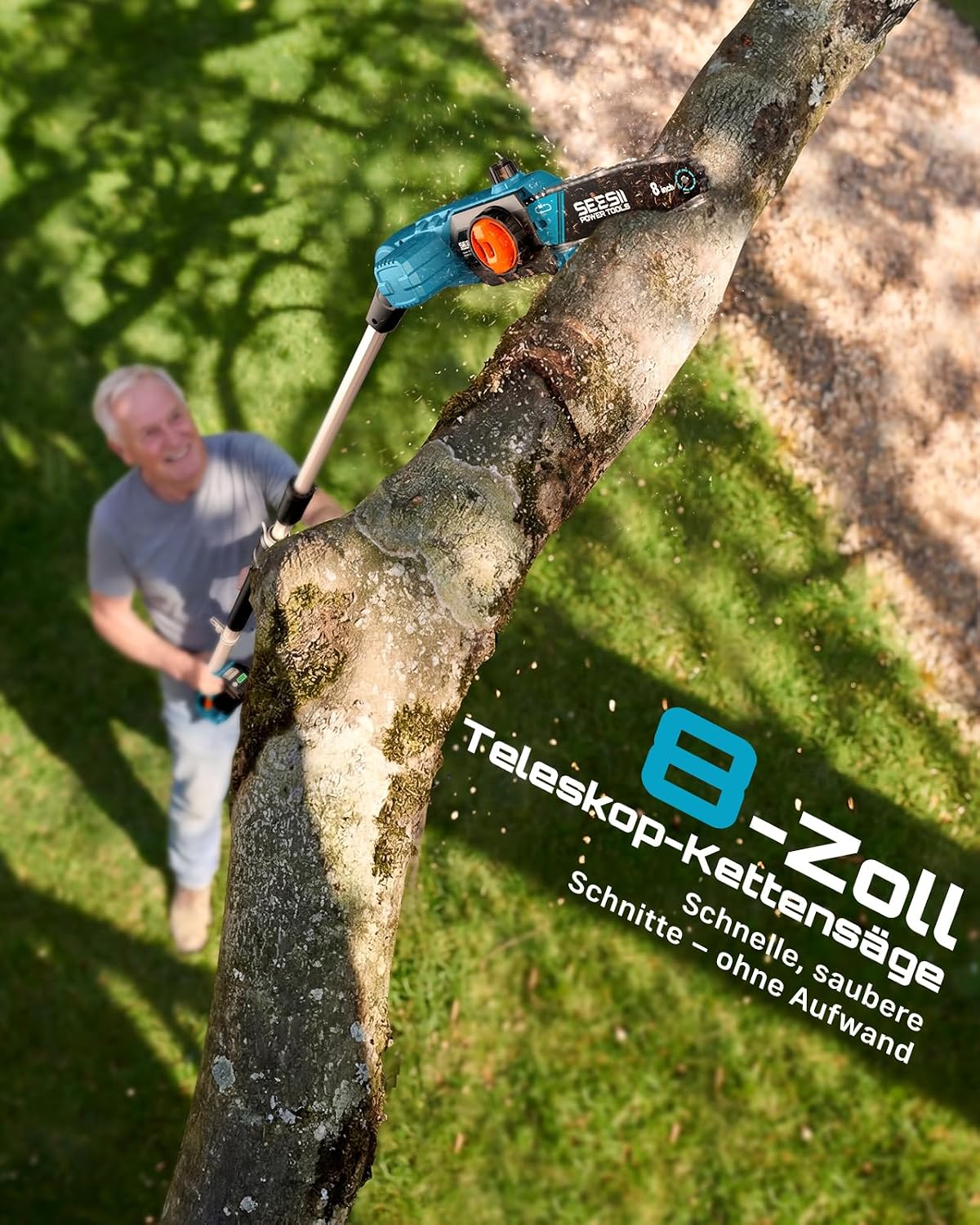SEESII 8-Zoll Hochentaster, Akku Astsäge Teleskop für Beschneiden von Ästen | 20V Stangen-Kettensäge für äste mit 2x4000mAh Batterie,für Baumbeschneidung, 15-Ft Max Reichweite, Automatische Schmierung 5 SEESII 8-Zoll Hochentaster, Akku Astsäge Teleskop für Beschneiden von Ästen | 20V Stangen-Kettensäge für äste mit 2x4000mAh Batterie,für Baumbeschneidung, 15-Ft Max Reichweite, Automatische Schmierung – Bild 5