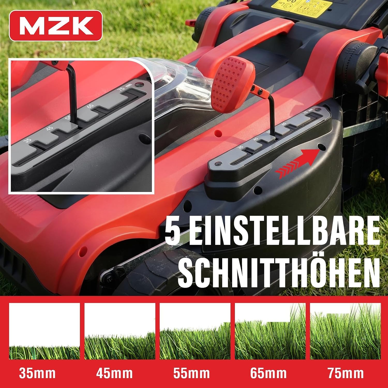 MZK 40V 41 cm Akku Rasenmäher mit Akku und Ladegerät, 2X 4.0Ah | 2-in-1 Akku-Rasenmäher mit 5 Schnitthöhen und 42L Box; kabelloser Elektro Rasenmäher für gepflegte Rasenflächen. 5 MZK 40V 41 cm Akku Rasenmäher mit Akku und Ladegerät, 2X 4.0Ah | 2-in-1 Akku-Rasenmäher mit 5 Schnitthöhen und 42L Box; kabelloser Elektro Rasenmäher für gepflegte Rasenflächen. – Bild 5