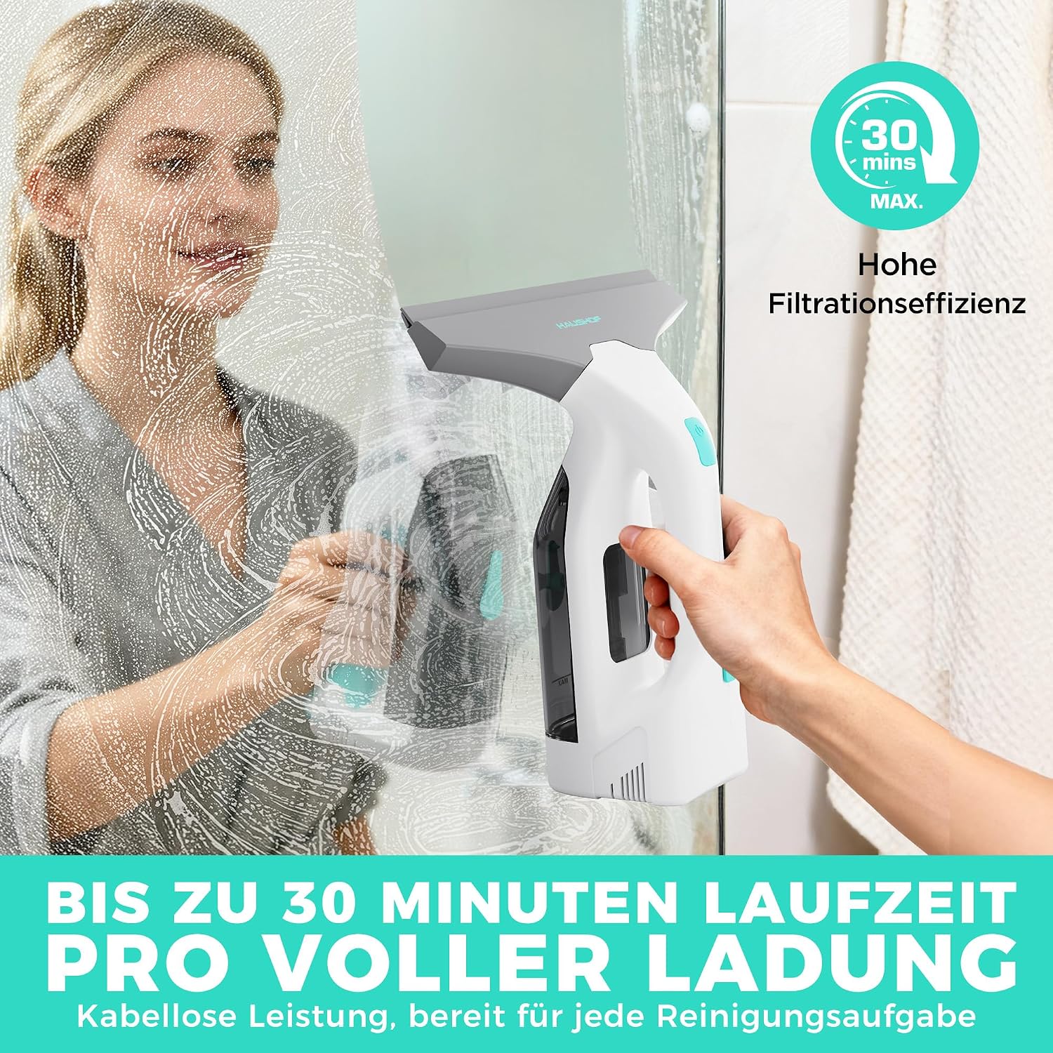 HAUSHOF Akku Fenstersauger Set, Kabelloser Fensterreiniger Fensterputzer mit 30 Min Laufzeit 3 HAUSHOF Akku Fenstersauger Set, Kabelloser Fensterreiniger Fensterputzer mit 30 Min Laufzeit – Bild 3