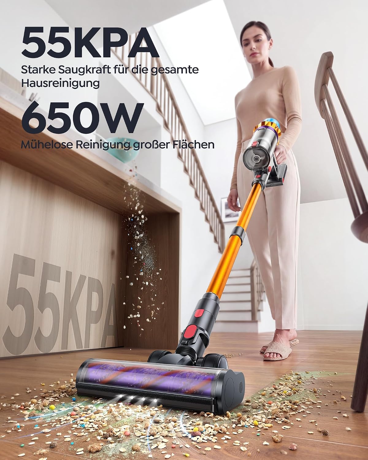 Fieety Akku Staubsauger 55KPa/650W/80Min, 1,8L Staubsauger Kabellos mit Automatikmodus, 1,5M Schlauch, Wandladestation, Duftfunktion, Ultraleise für Tierhaare/Teppiche/Hartböden/Auto 2 Fieety Akku Staubsauger 55KPa/650W/80Min, 1,8L Staubsauger Kabellos mit Automatikmodus, 1,5M Schlauch, Wandladestation, Duftfunktion, Ultraleise für Tierhaare/Teppiche/Hartböden/Auto – Bild 2